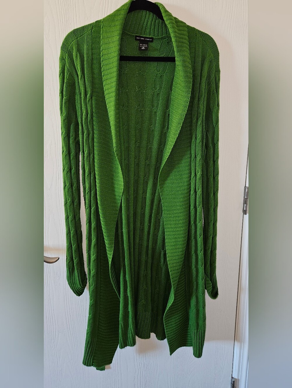 New York & Company Emerald Green Cable Knit Open-Front Cardigan